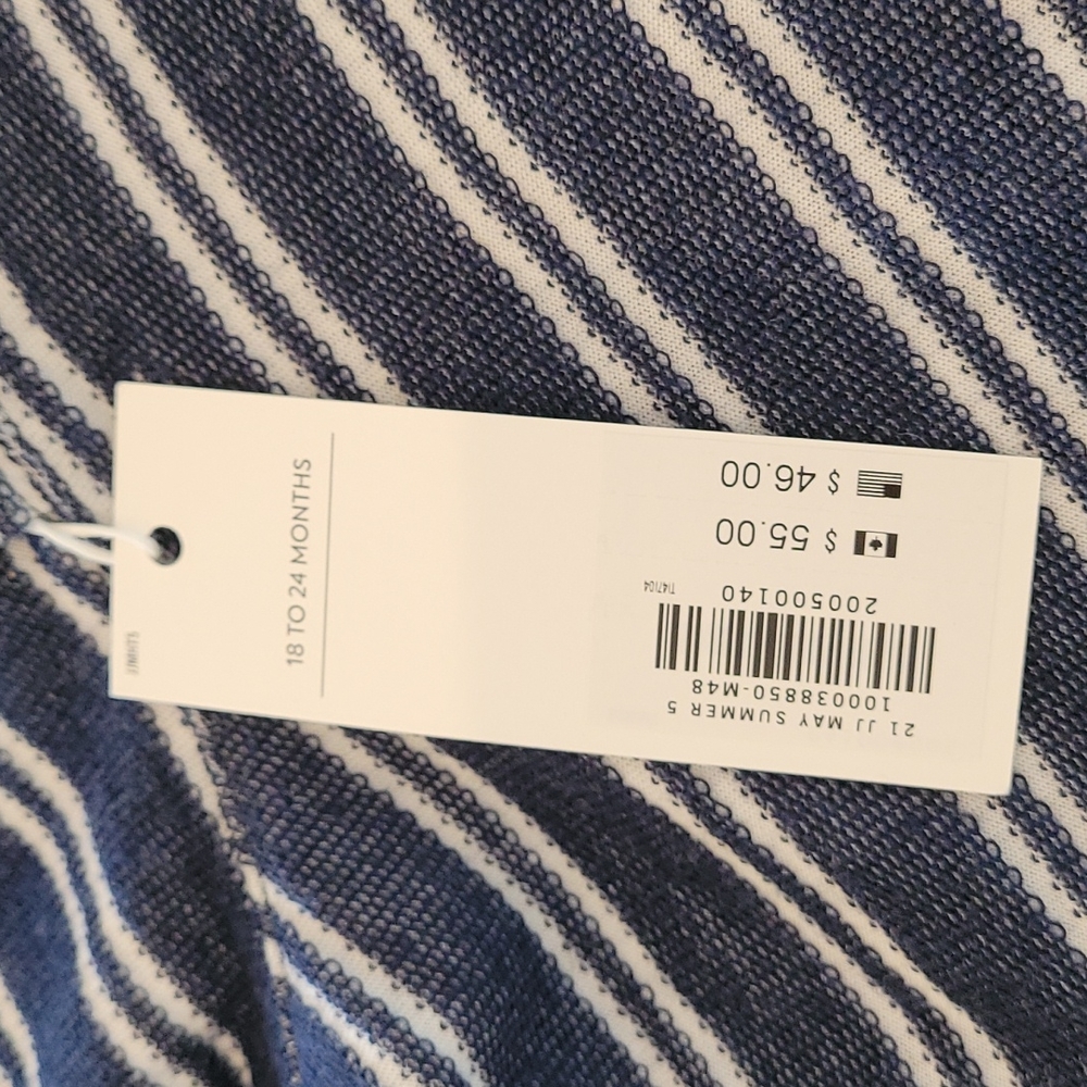 NWT JANIE AND JACK BOYS hooded shirt. Size 18to 24M navy blue and white - Picture 2 of 5